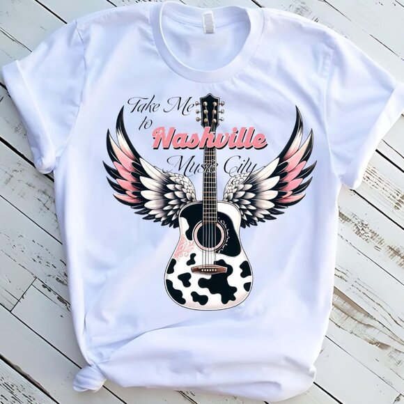 Take Me To Nashville Western Tee Graphic Short Sleeve T-Shirt - Picture 1 of 2